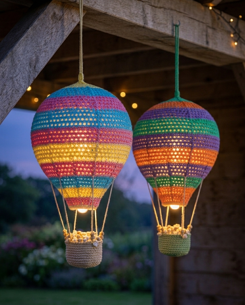 Gehäkelter Heißluftballon Lampenschirm