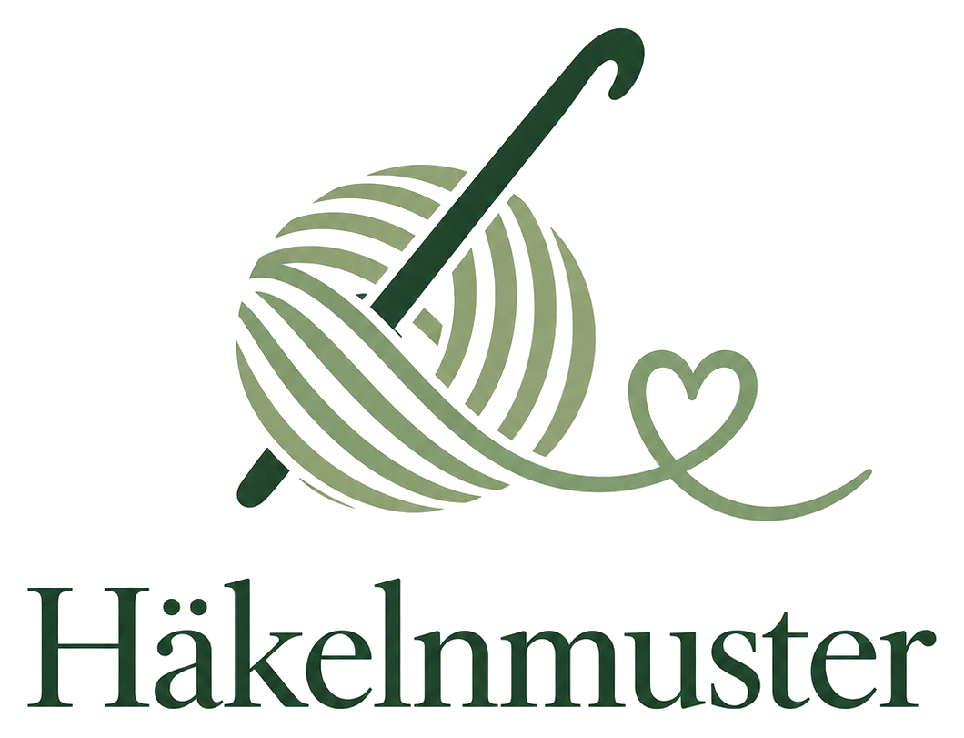 Häkelnmuster Logo: Wollknäuel, Häkelnadel und Herz