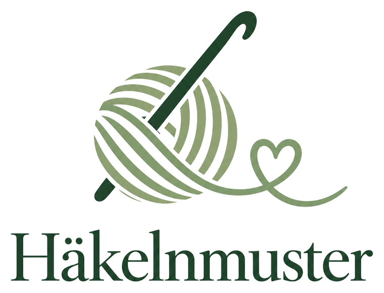 Häkelnmuster Logo: Wollknäuel, Häkelnadel und Herz