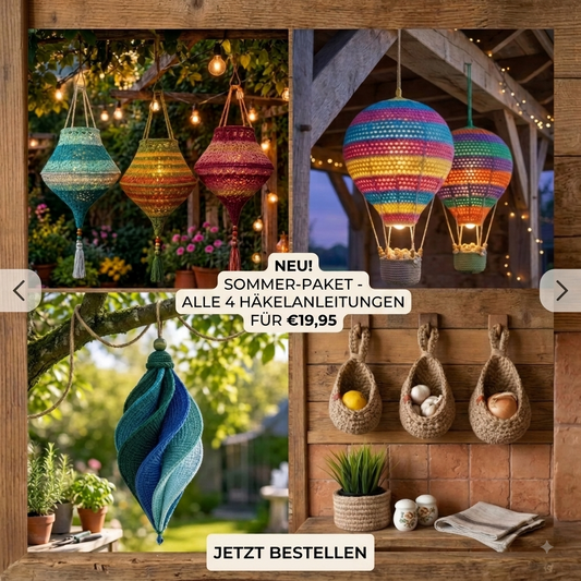 Farbenfrohes sommerliches Häkel-Angebot: 4 Anleitungen von € 22,50 für nur € 19,95